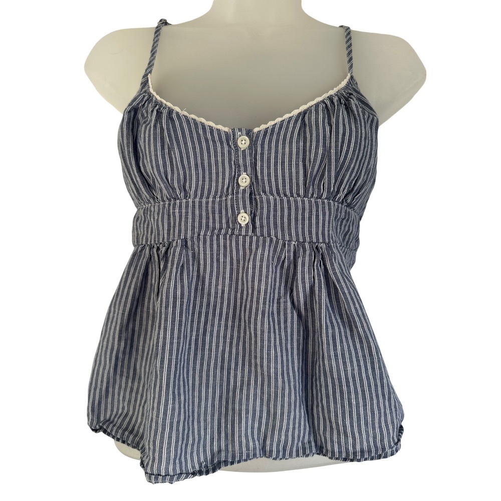 Brandy Melville Y2K Striped Linen Blend Babydoll Camisole Top Smocked OS - Picture 1 of 5